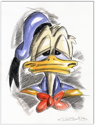 Donald Duck FACES VI - 24 x 32 cm - Original Federzeichnung farbig aquarelliert auf Aquarellkarton -