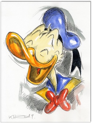 Donald Duck FACES IX - 24 x 32 cm - Original Federzeichnung farbig aquarelliert auf Aquarellkarton -