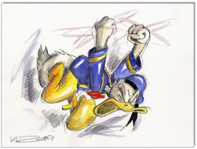 Donald Duck in Rage VI - 24 x 32 cm - Original Federzeichnung farbig aquarelliert auf Aquarellkarton