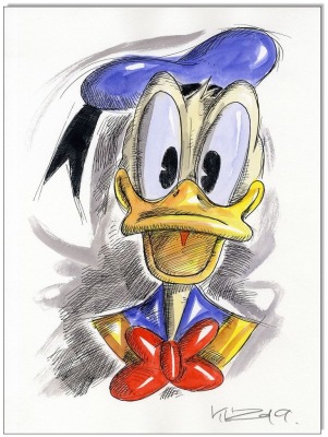 Donald Duck FACES X - 24 x 32 cm - Original Federzeichnung farbig aquarelliert auf Aquarellkarton -