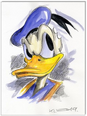 Donald Duck FACES XII - 24 x 32 cm - Original Federzeichnung farbig aquarelliert auf Aquarellkarton