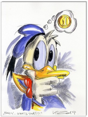 Donald Duck: Money whats that - 24 x 32 cm - Original Federzeichnung farbig aquarelliert auf