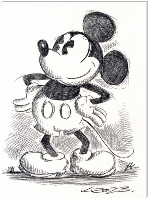 RETRO Mickey - 24 x 32 cm - Original Kreidezeichnung auf Zeichenkarton - Artikelnummer 00565
