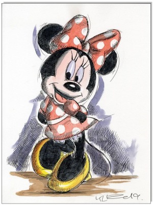 Minnie Mouse V - 24 x 32 cm - Original Federzeichnung farbig aquarelliert auf Aquarellkarton -