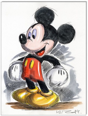 Mickey Mouse IV - 24 x 32 cm - Original Federzeichnung farbig aquarelliert auf Aquarellkarton -