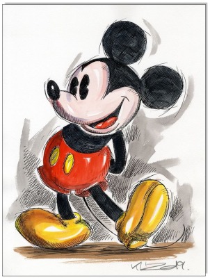 Mickey Mouse V - 24 x 32 cm - Original Federzeichnung farbig aquarelliert auf Aquarellkarton -