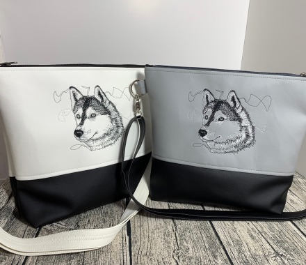 Husky - Umhängetasche - Handtasche - aus tollem Kunstleder genäht und bestickt - Hund - Husky - 30