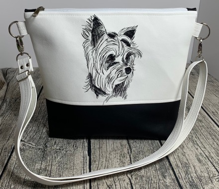 Yorkshire Terrier - Umhängetasche - Handtasche - aus tollem Kunstleder genäht und bestickt - 30 x