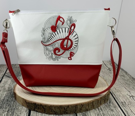 la musica Milow Tasche Handtasche Umhängetasche aus tollem Kunstleder weiß und rot handmade