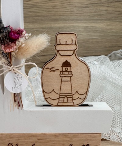 Holzstecker Leuchtturm in der Flasche für großes Boot