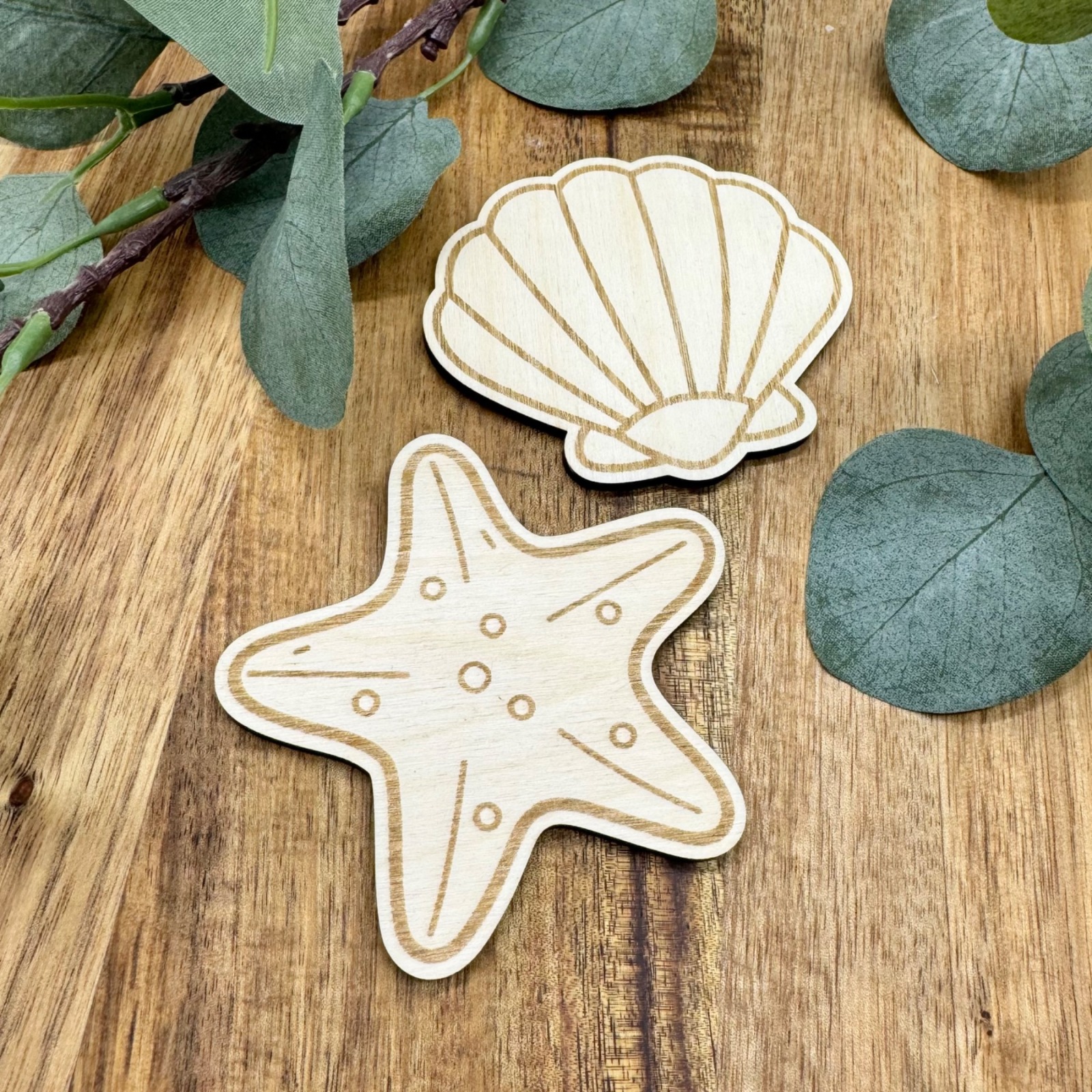 Sommerliche Flatlay-Bilder-Deko aus hochwertigem Holz - Muscheln Stilvolle Akzente setzen