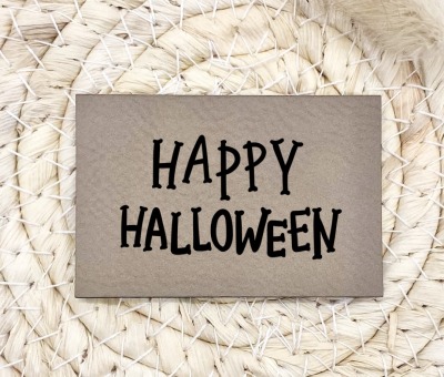 Flexible und weiche Kunstleder-Labels mit Happy Halloween - Verschiedene Farben und Größen -