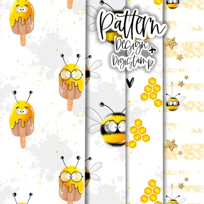 Digitale Datei / All Over Bundle 4 Stück + Digi Stamp - Bee Eis