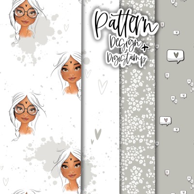 Digitale Datei / All Over Bundle 4 Stück + Digi Stamp - Boho B&amp;W