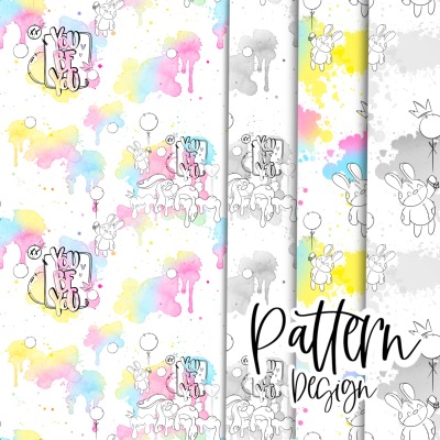 Digitale Datei / All Over Bundle 4 Stück + Digi Stamp - Hase Neon