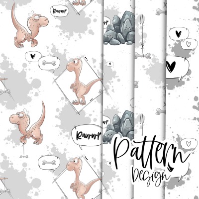 Digitale Datei / All Over Bundle 4 Stück + Digi Stamp - Dino