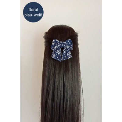 Schleife an Haarklammer LUCIA - floral blau weiß
