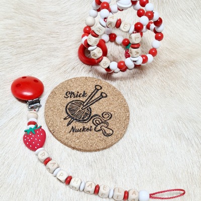 Schnullerketten mit Namen - Motiv Silikon Bpa frei Erdbeer