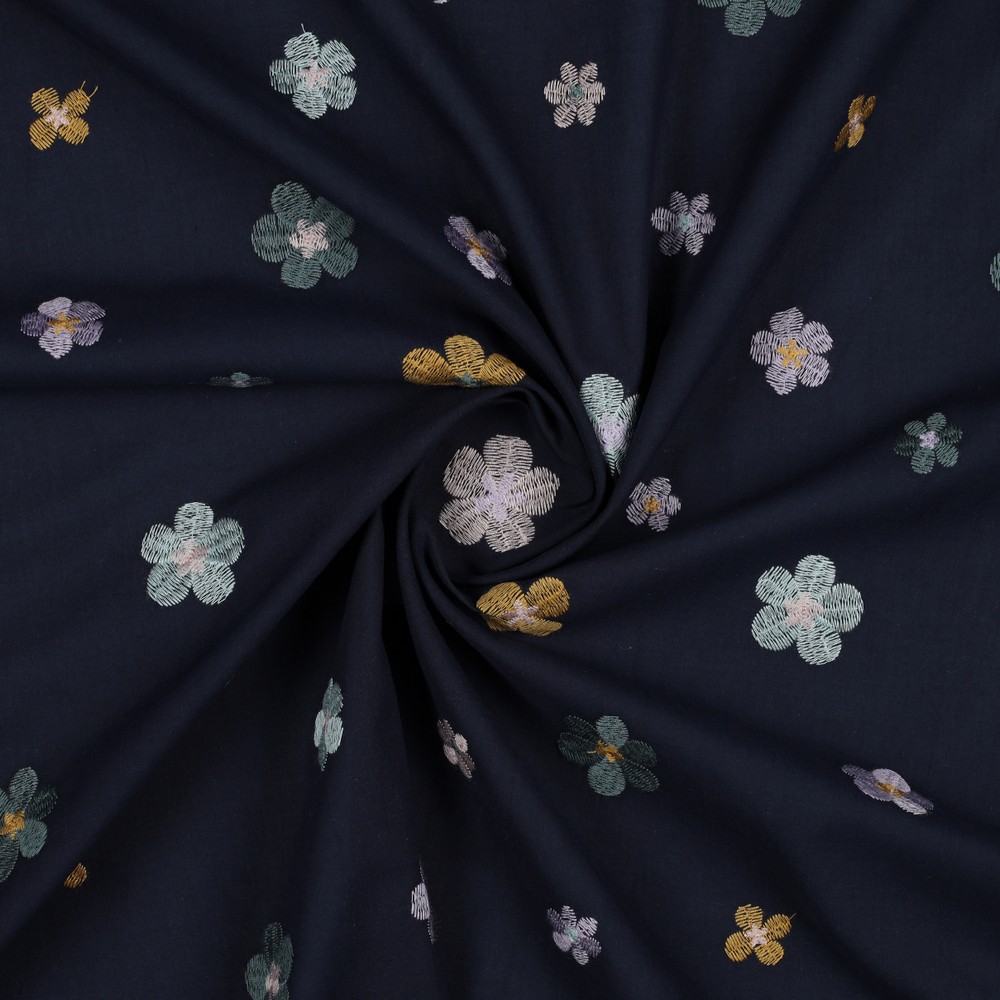Baumwoll Voile Embroidery FLOWERS | navy