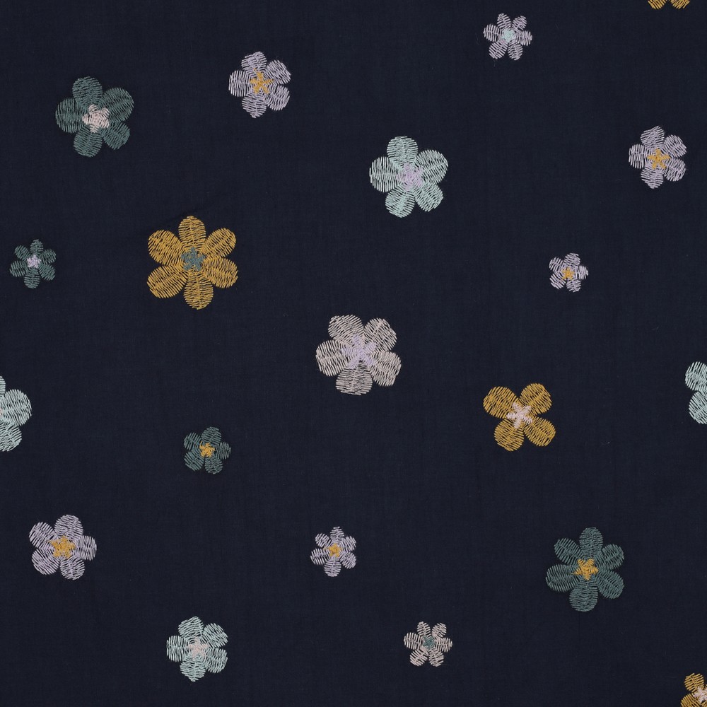 Baumwoll Voile Embroidery FLOWERS | navy 3