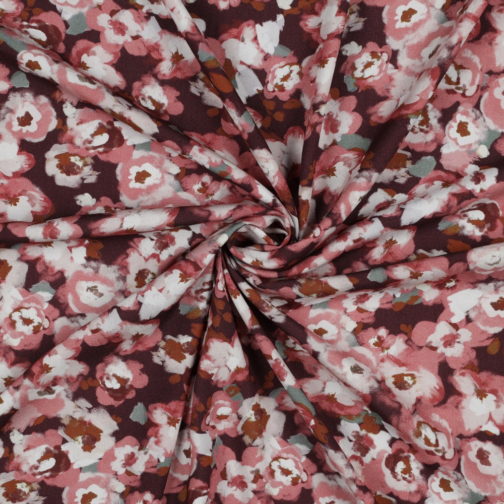 Viskose Popeline Stretch | FLOWERS | Digitaldruck | bordeaux | für Kleider, Blusen &amp; Hosen 2