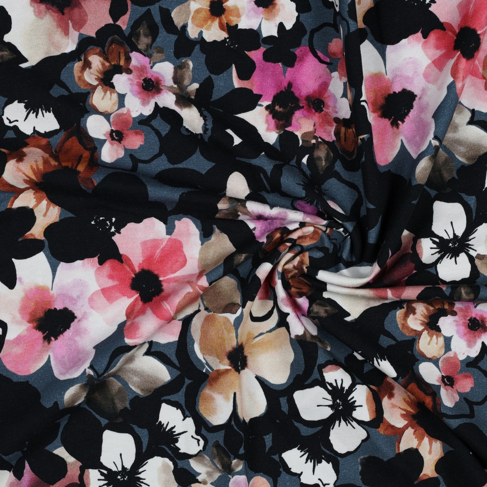 Baumwolljersey Digitaldruck FLOWERS | jeans | by Poppy | Ökotex