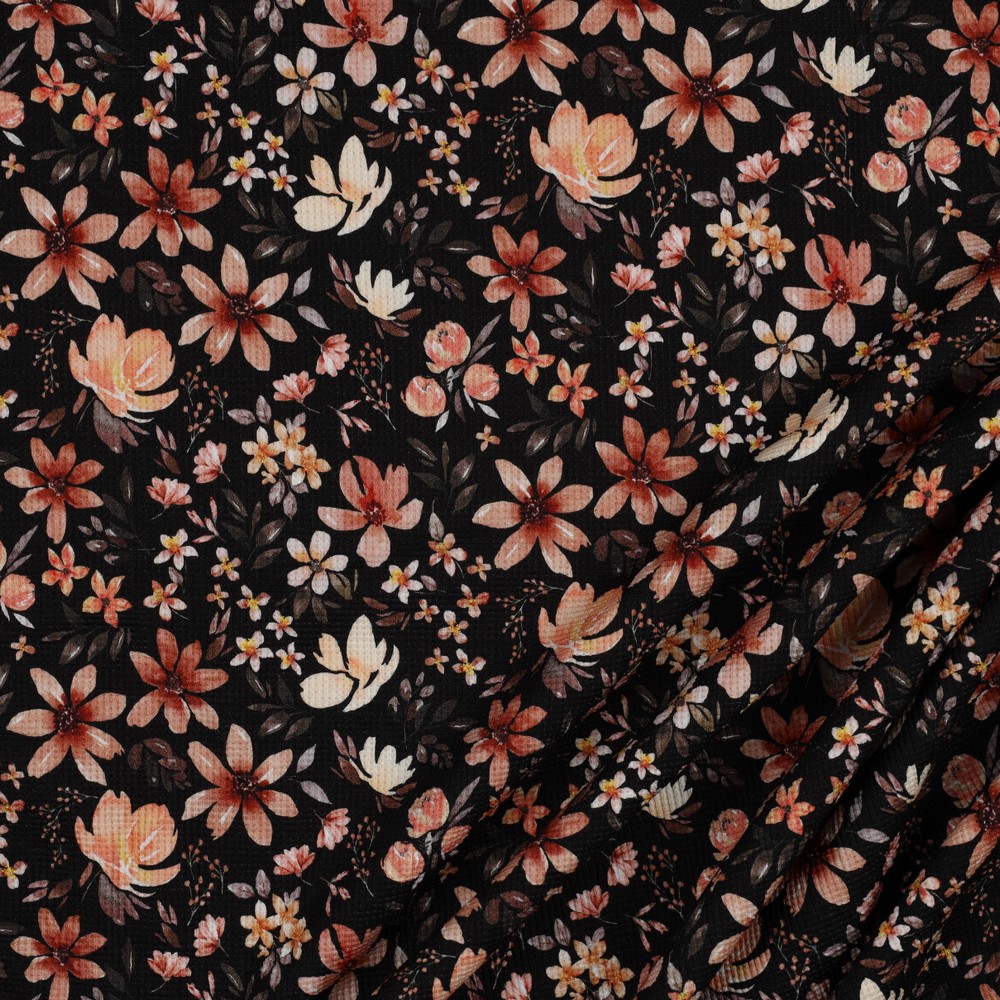 79 cm REST Waffelstrickjersey | FLOWERS | black | Ökotex | by Poppy 2