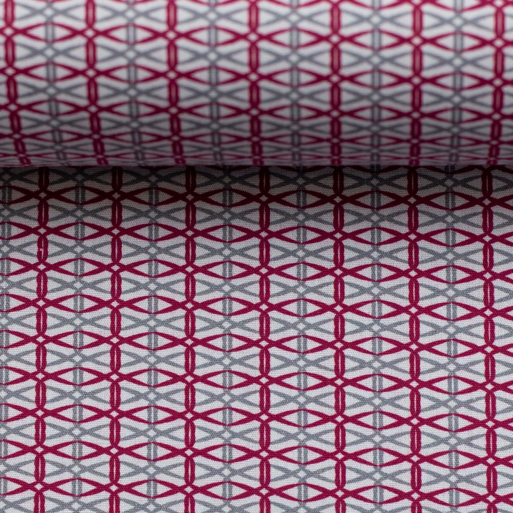 Baumwollpopeline KIM | grafisches Muster | grau-pink | Ökotex