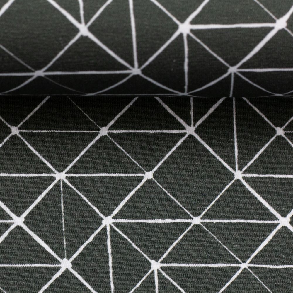 54 cm REST THEO Jersey Baumwolle, abstrakte Linien, dunkles grau-grün
