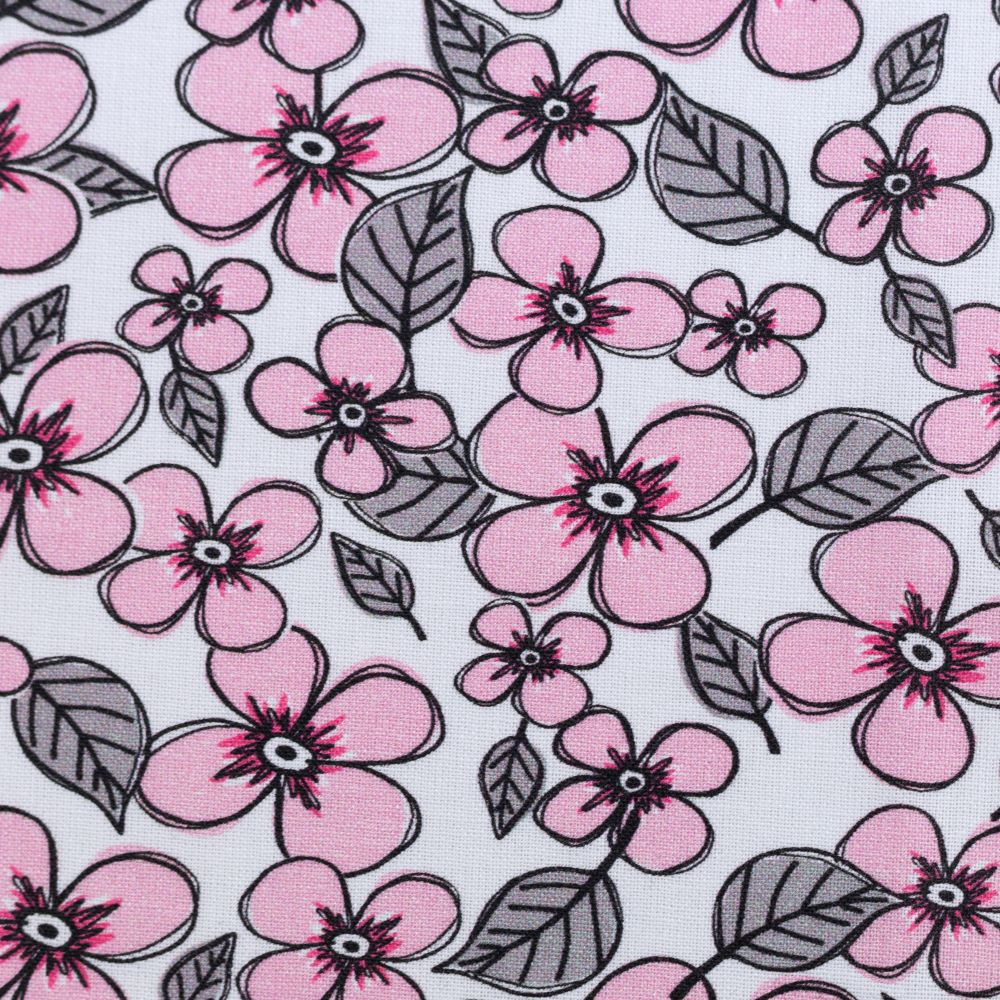 Baumwollstoff VALERIE PAPILLON | by STEINBECK | Blumen, weiß-rosa 2