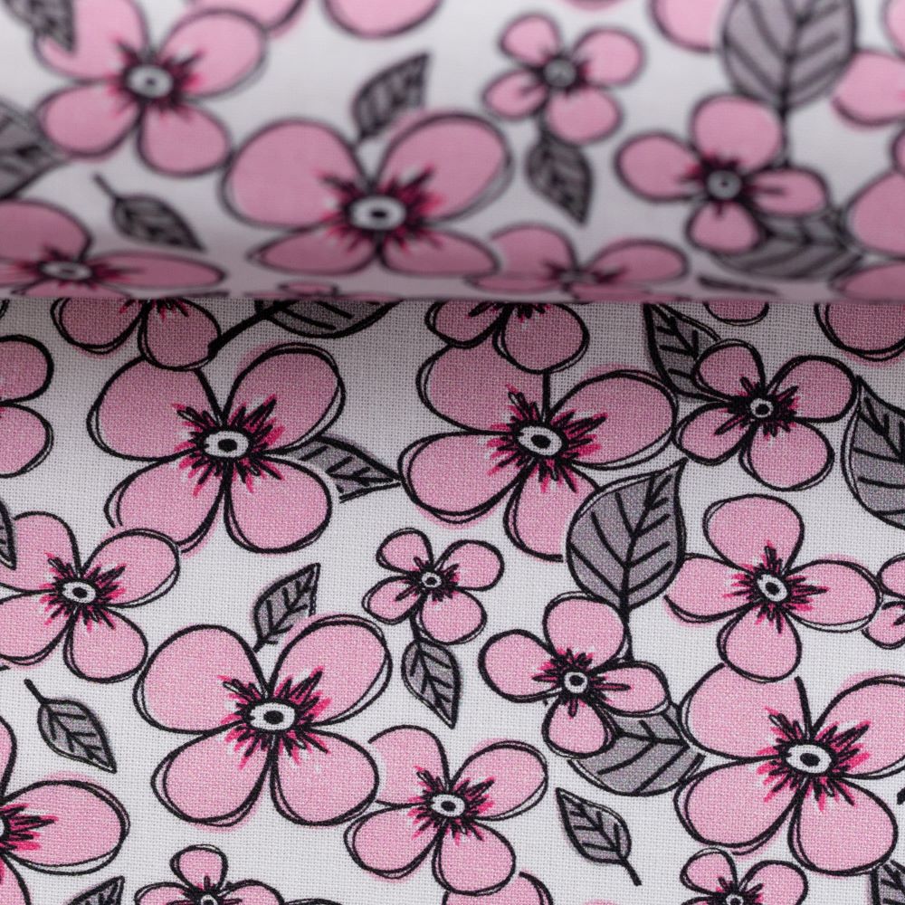 Baumwollstoff VALERIE PAPILLON | by STEINBECK | Blumen, weiß-rosa