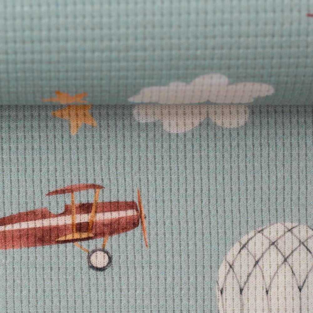 78 cm REST Waffeljersey MAJA | Heißluftballons &amp; Flugzeuge | mint | Ökotex