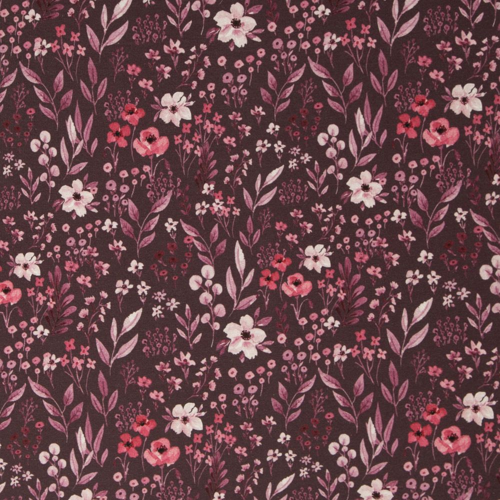 40 cm REST Modal-French-Terry AUTUMN FLOWERS | by Christiane Zielinski | bordeaux | Ökotex 3