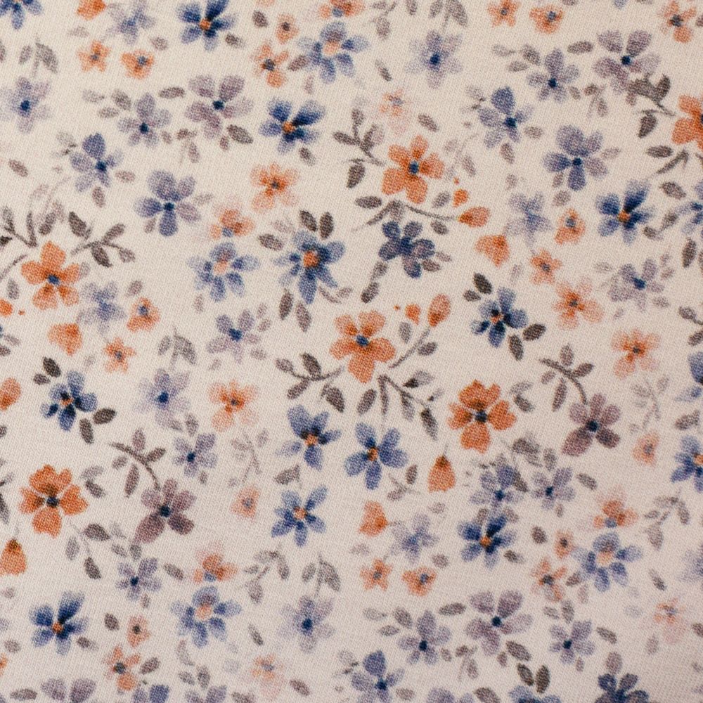 47 cm REST Baumwolljersey MINI FLOWERS | by Christiane Zielinski | creme-rost-jeansblau | Ökotex 2