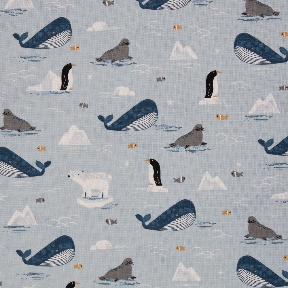 Canvas | Dekostoff | TONI | Wale, Pinguine, Seehunde, hellblau