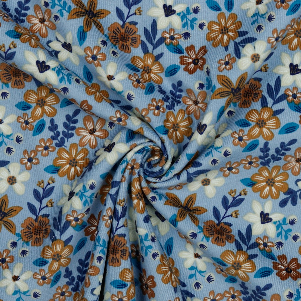 Feincord Babycord FLORAL PARTY | blue | by Poppy | Ökotex