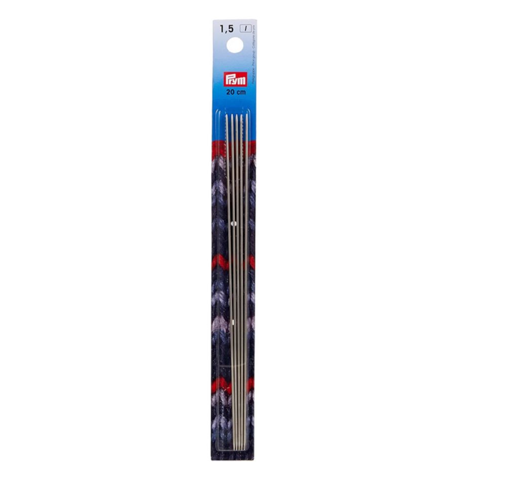 Strumpfstricknadeln | Nadelspiel | 20 cm, 1,5 mm, silberfarbig | Prym 171233
