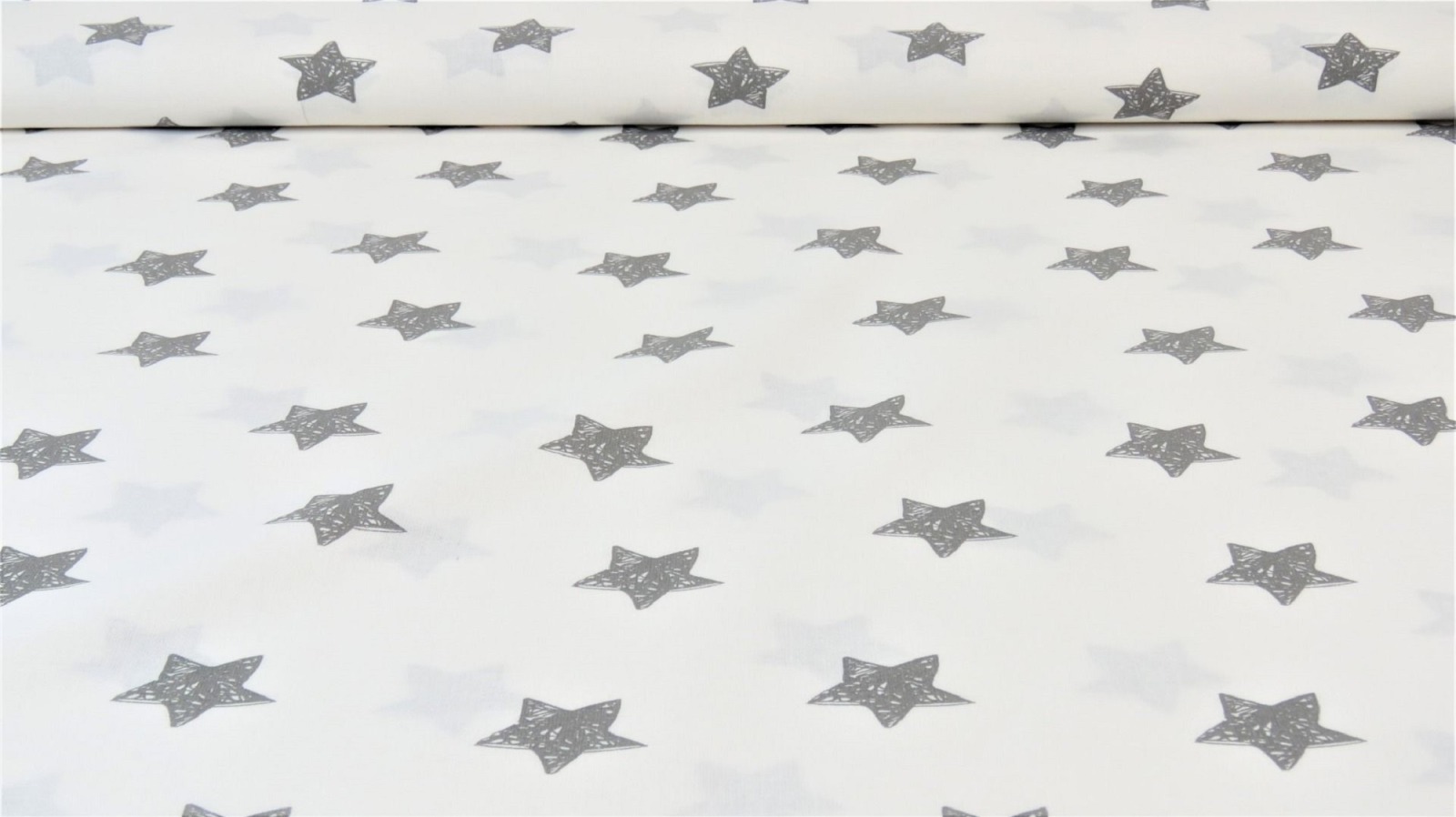 Baumwollstoff Toff Design Stars white-grey