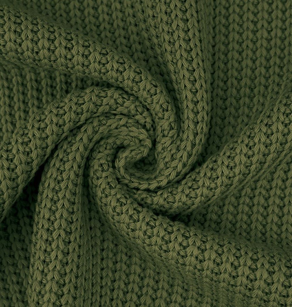 38 cm REST Big Knit | Grobstrick | Strickstoff | Baumwolle | Ökotex | armeegrün