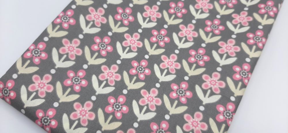 Beschichtete Baumwolle | Floral | rosa-grau 2