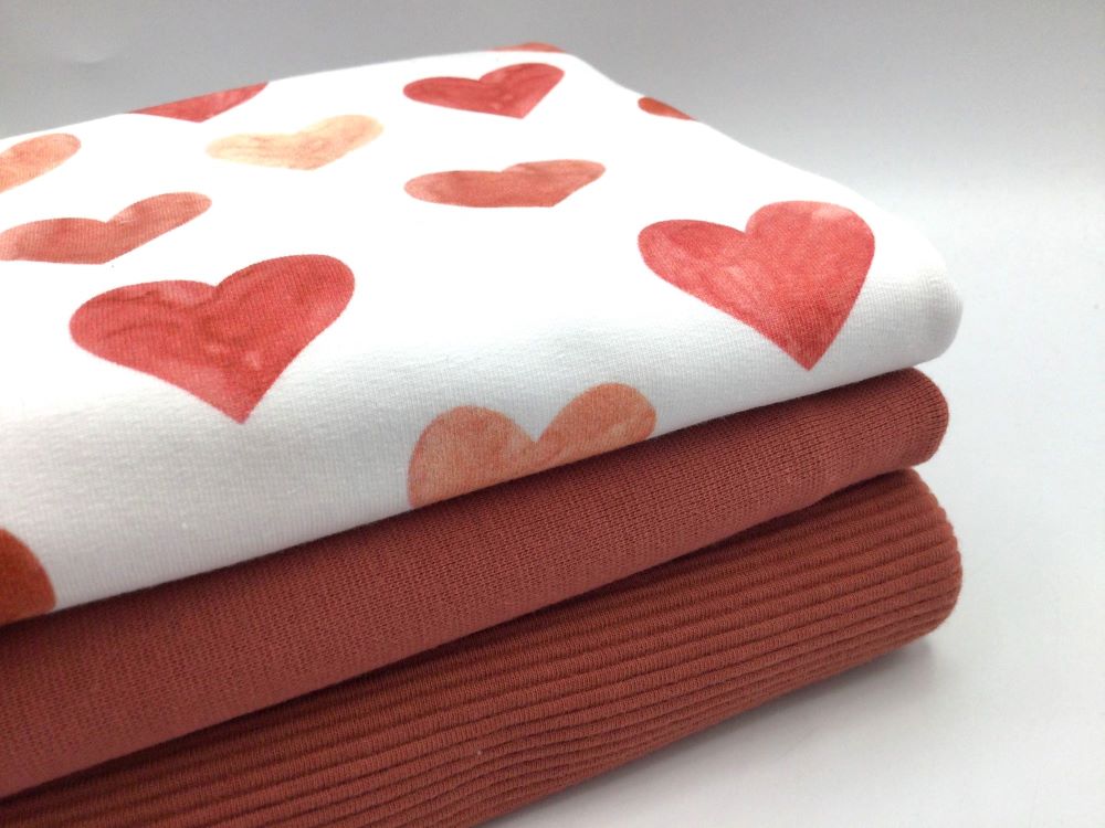 French Terry Stoffpaket HEARTS | white-red 2