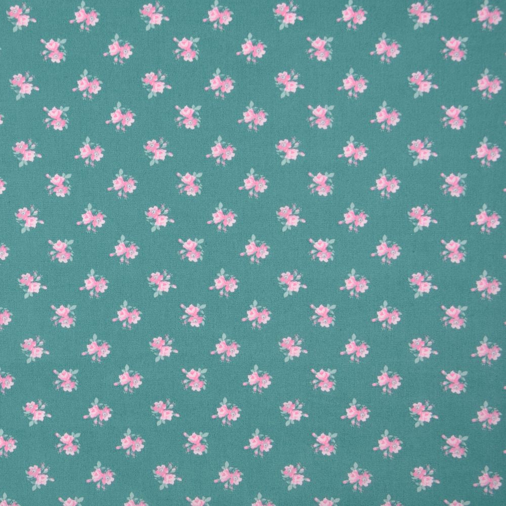 40 cm REST Baumwollstoff Popeline Cotton Club | floral | mint-rosa 3