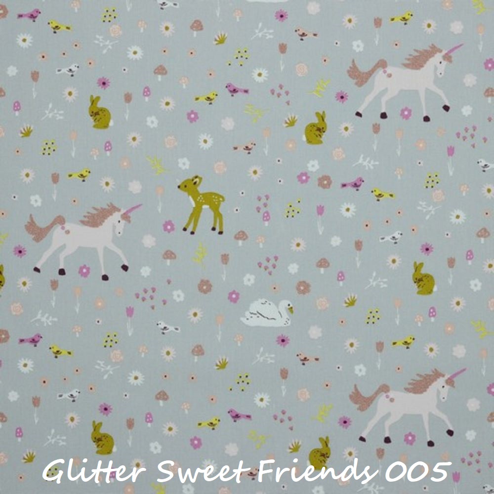 Baumwollstoff Popeline GLITTER SWEET FRIENDS | light grey | by Poppy | 2 Designs 2