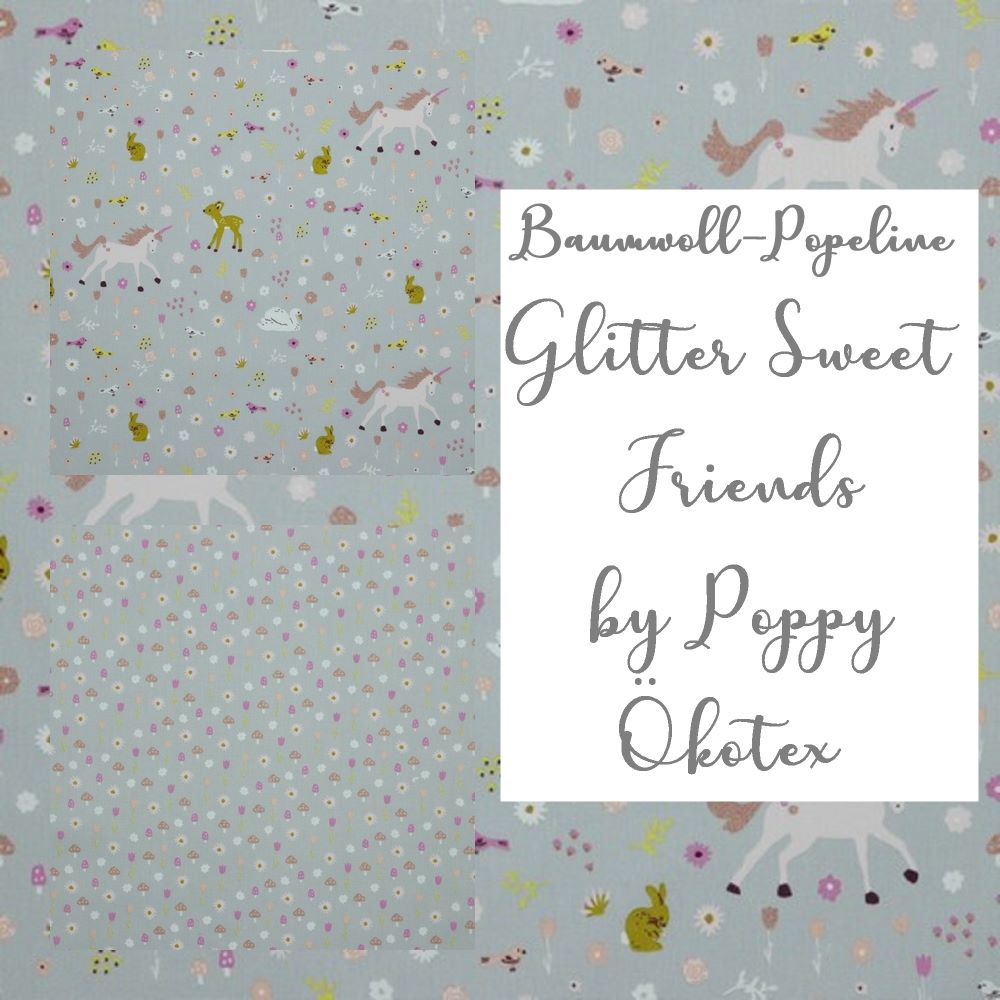 Baumwollstoff Popeline GLITTER SWEET FRIENDS | light grey | by Poppy | 2 Designs