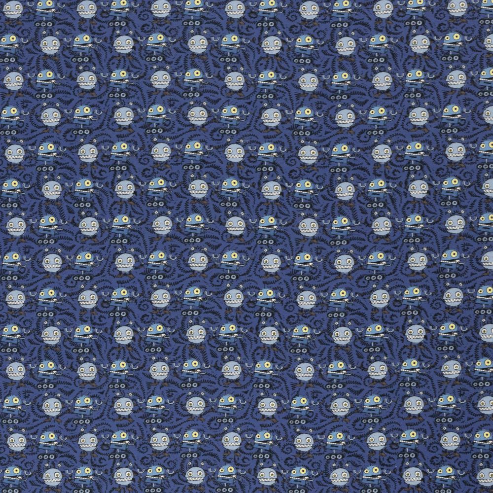 36 cm REST HAPPY METAL by Steinbeck Baumwolle Webware, Robotermonster, blau 3