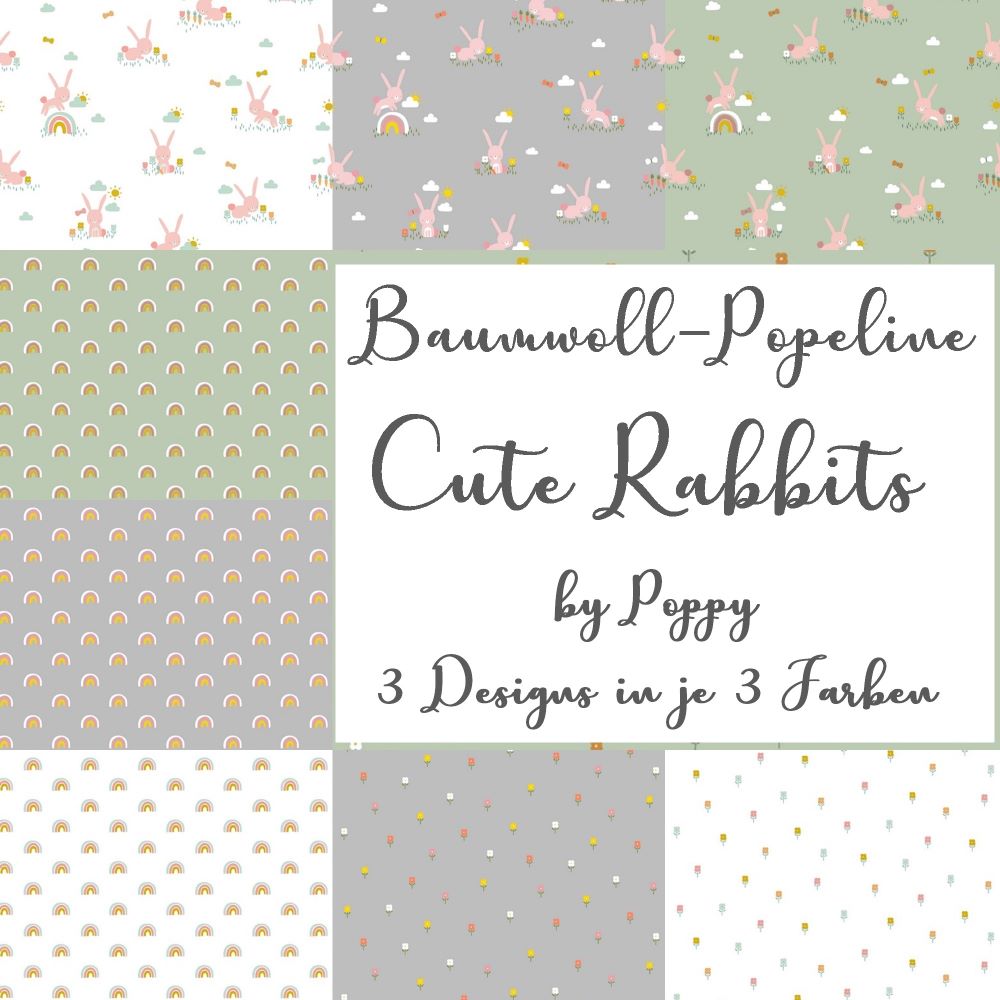 Baumwollstoff Popeline CUTE RABBIT | by Poppy | 3 Designs in je 3 Farben | Ökotex