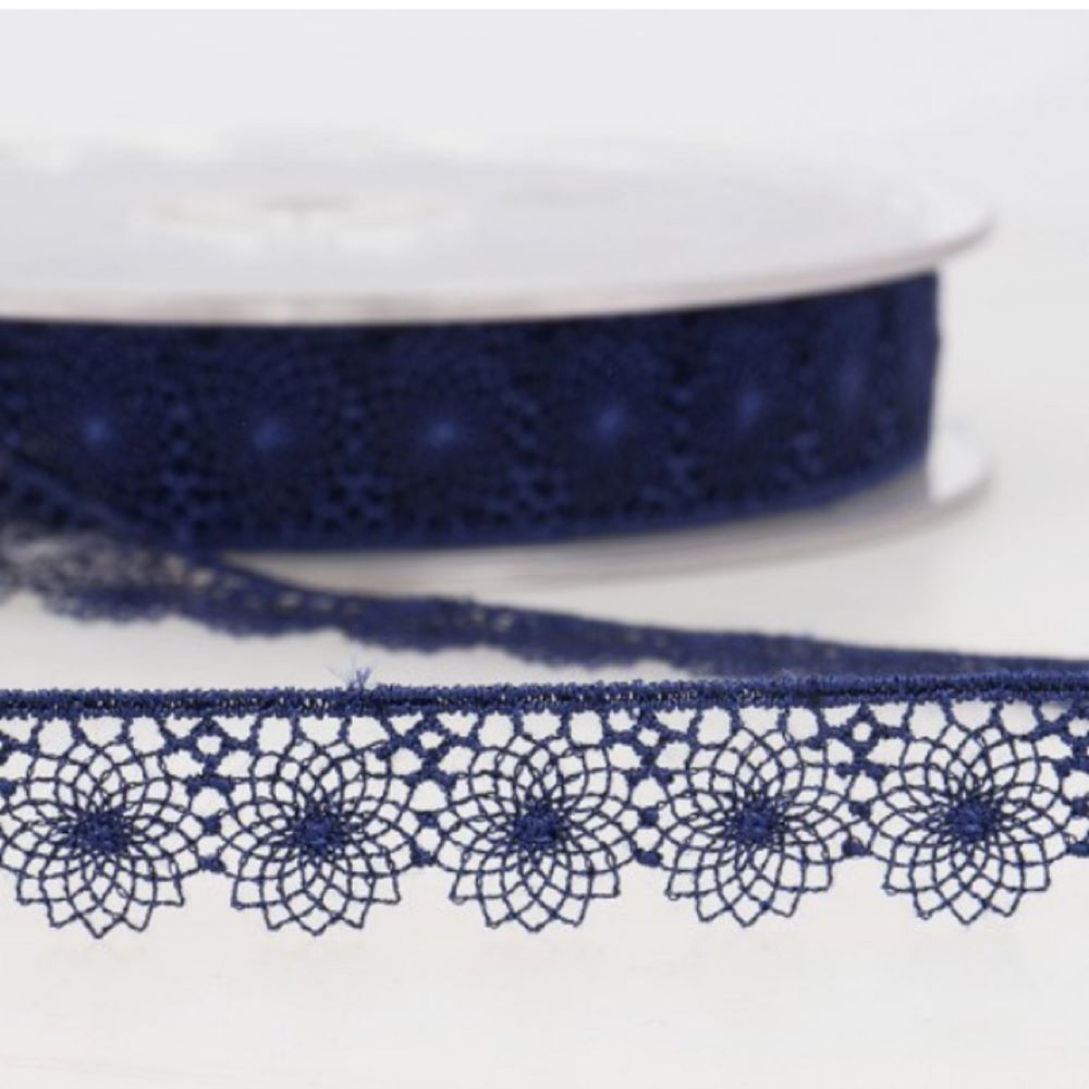Besticktes Tüllband | 16 mm breit | blau