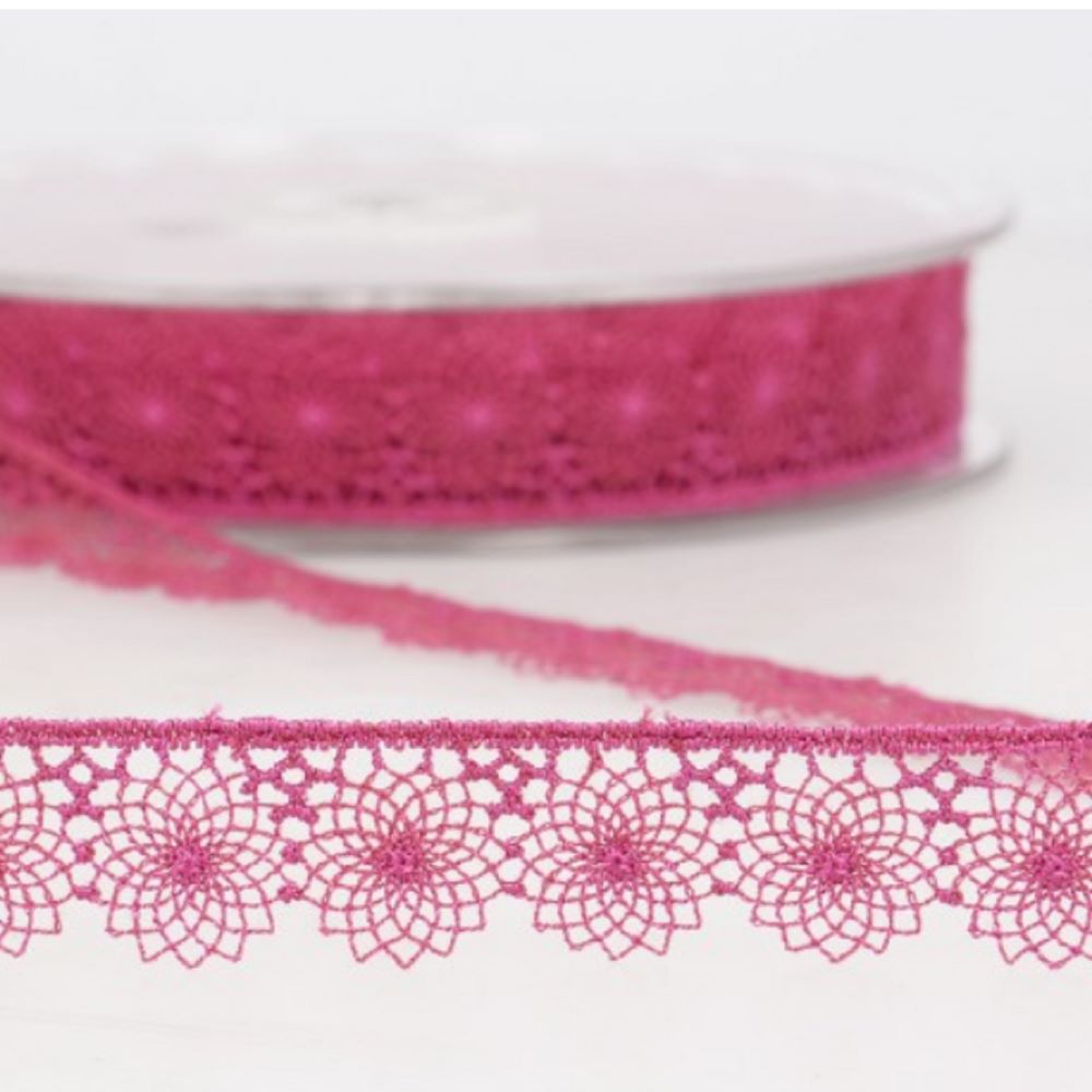 Besticktes Tüllband | 16 mm breit | pink