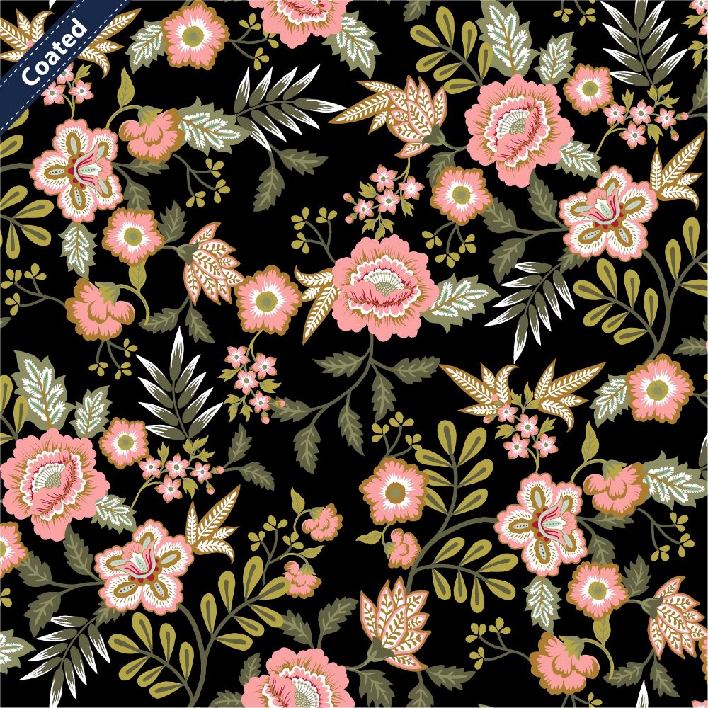 Beschichtete Baumwolle PAISLEY FLOWERS | schwarz | by Poppy