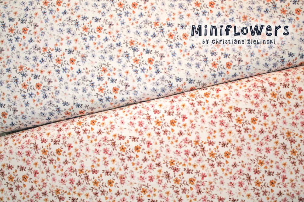 47 cm REST Baumwolljersey MINI FLOWERS | by Christiane Zielinski | creme-rost-jeansblau | Ökotex 4
